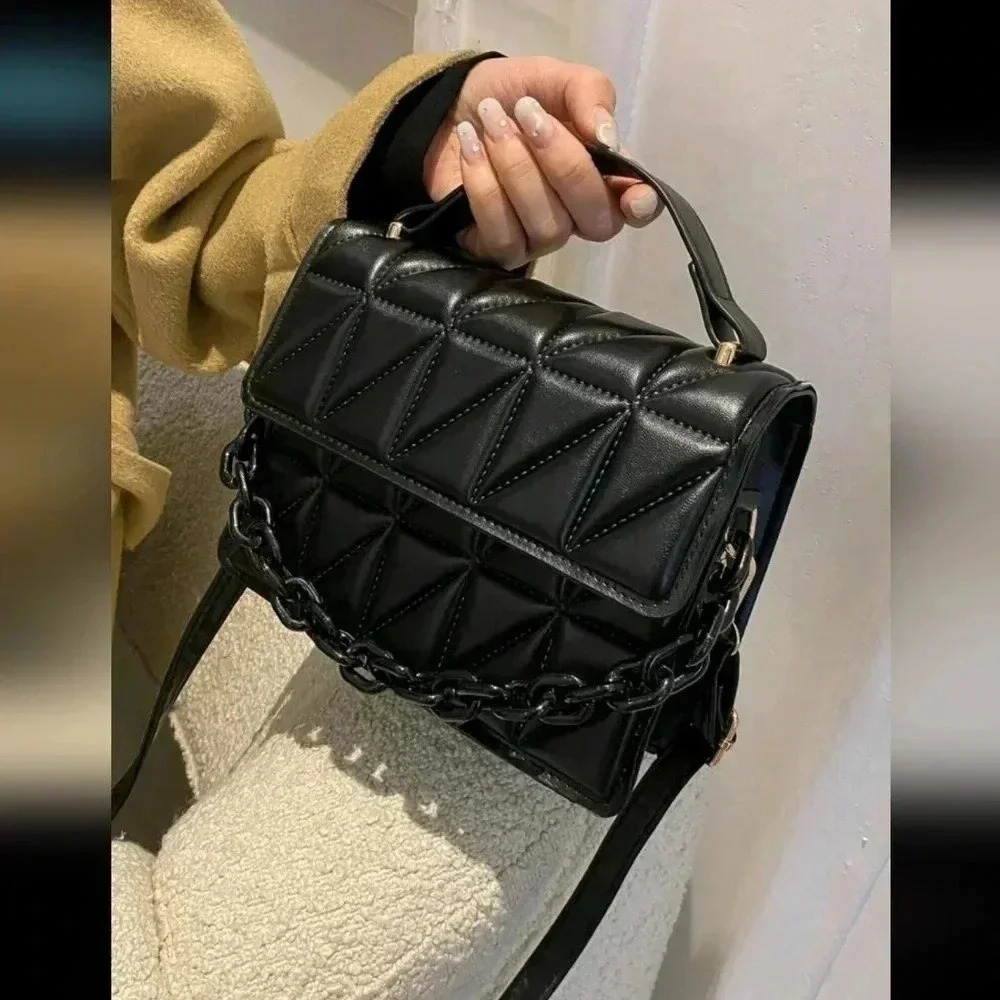 Black faux leather style clutch chain purse crossbody bag women luxury handbag